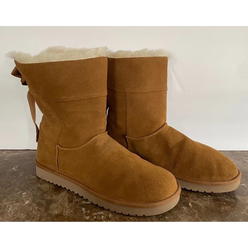 Koolaburra UGG Womens Andrah Short Suede Boot Ribbon Bow Sherpa Lined Cozy 11